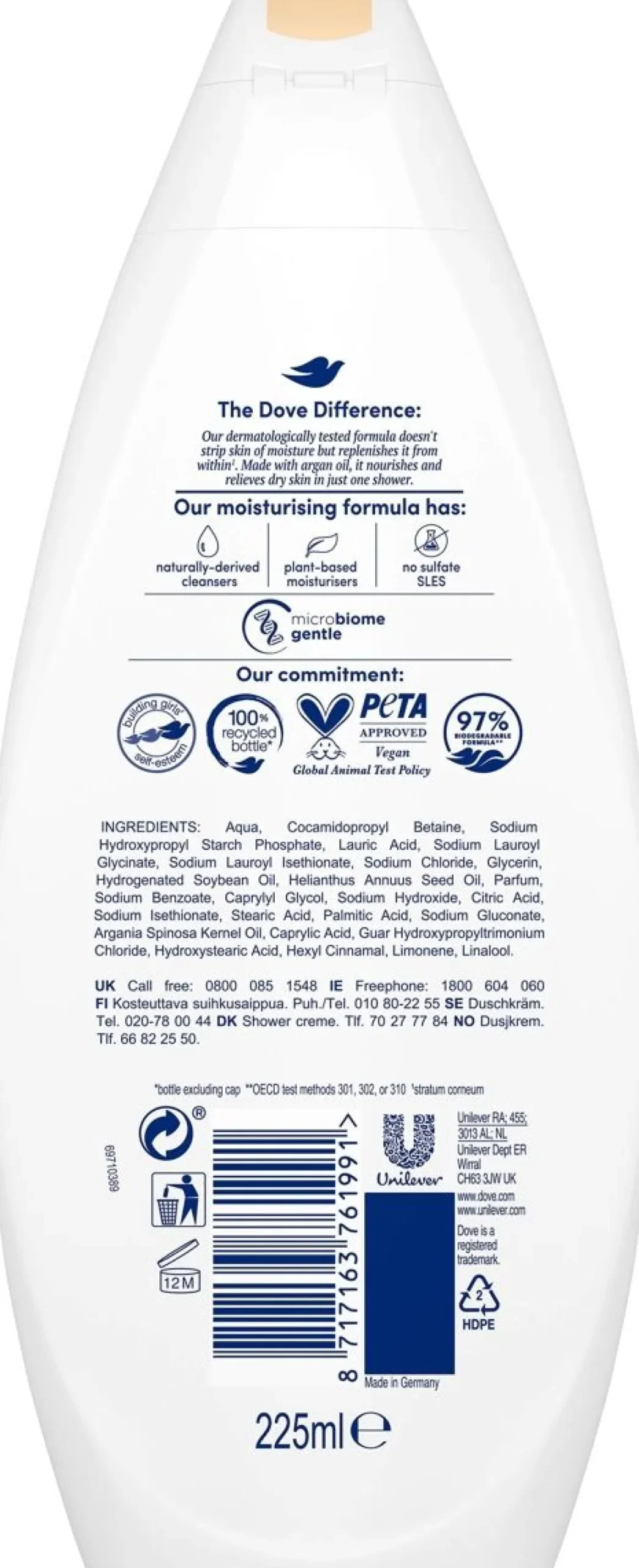 DOVE NOURISHING CARE SHOWER GEL 225 ML