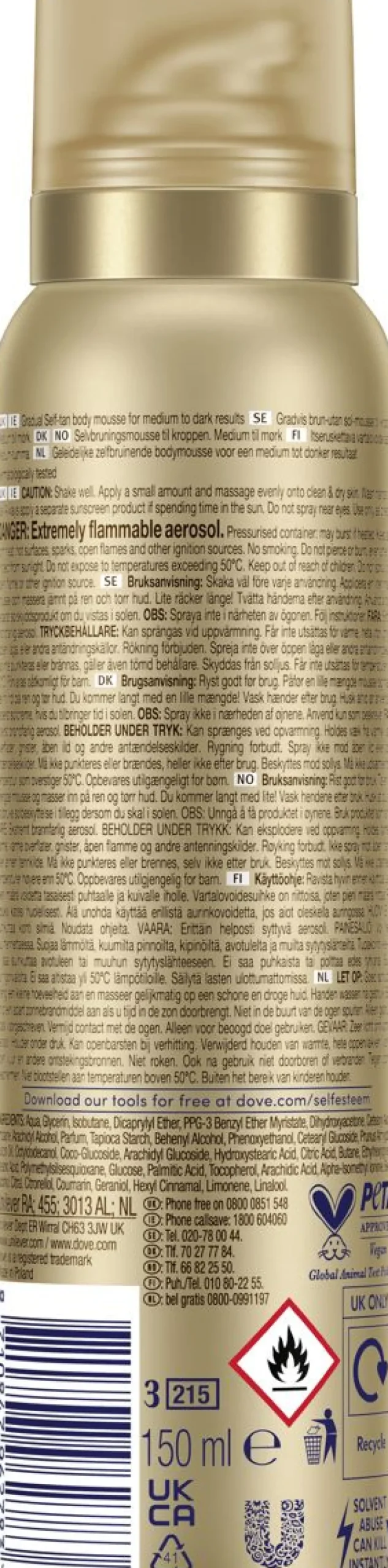 DOVE TANNING MOUSSE MEDIUM TO DARK 150 ML