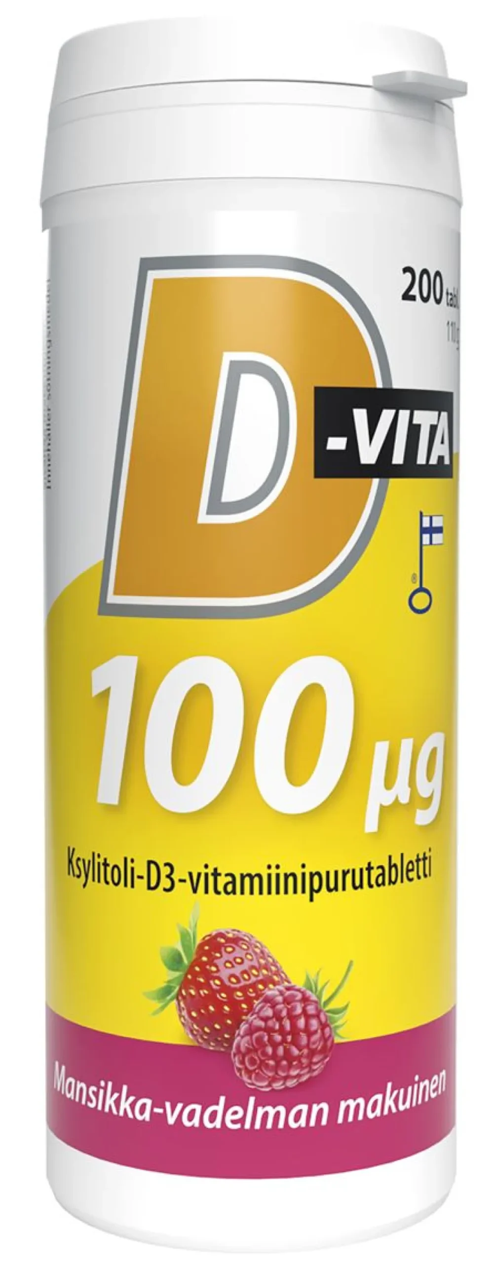 D-VITA 100 MIKROGR. MANSIKKA- VADELMANMAKU 200 KPL