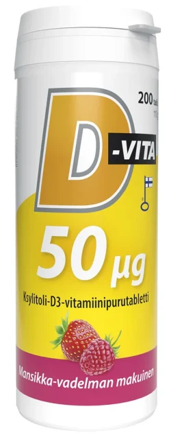 D-VITA 50 MIKROGR. MANSIKKA- VADELMANMAKU 200 KPL