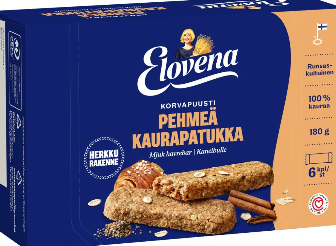 ELOVENA KORVAPUUSTINMAKUINEN PEHMEÄ KAURAPATUKKA 6-PACK 180 G