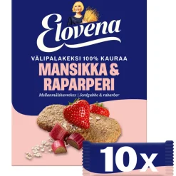 ELOVENA MANSIKKA-RAPARPERI VÄLIPALAKEKSI 100% KAURAA 10-PACK 3