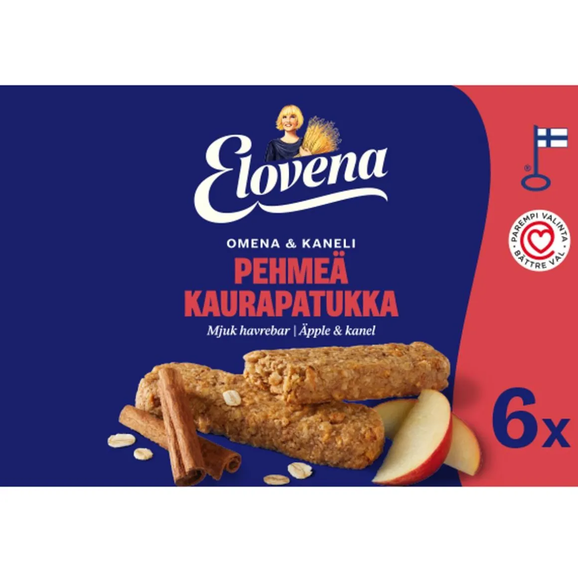 ELOVENA OMENA-KANELI PEHMEÄ KAURAPATUKKA 6X30G 180 G