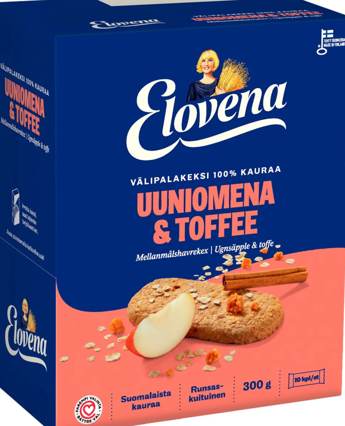 ELOVENA UUNIOMENA&TOFFEE VÄLIPALAKEKSI 100% KAURAA 10KPL 300
