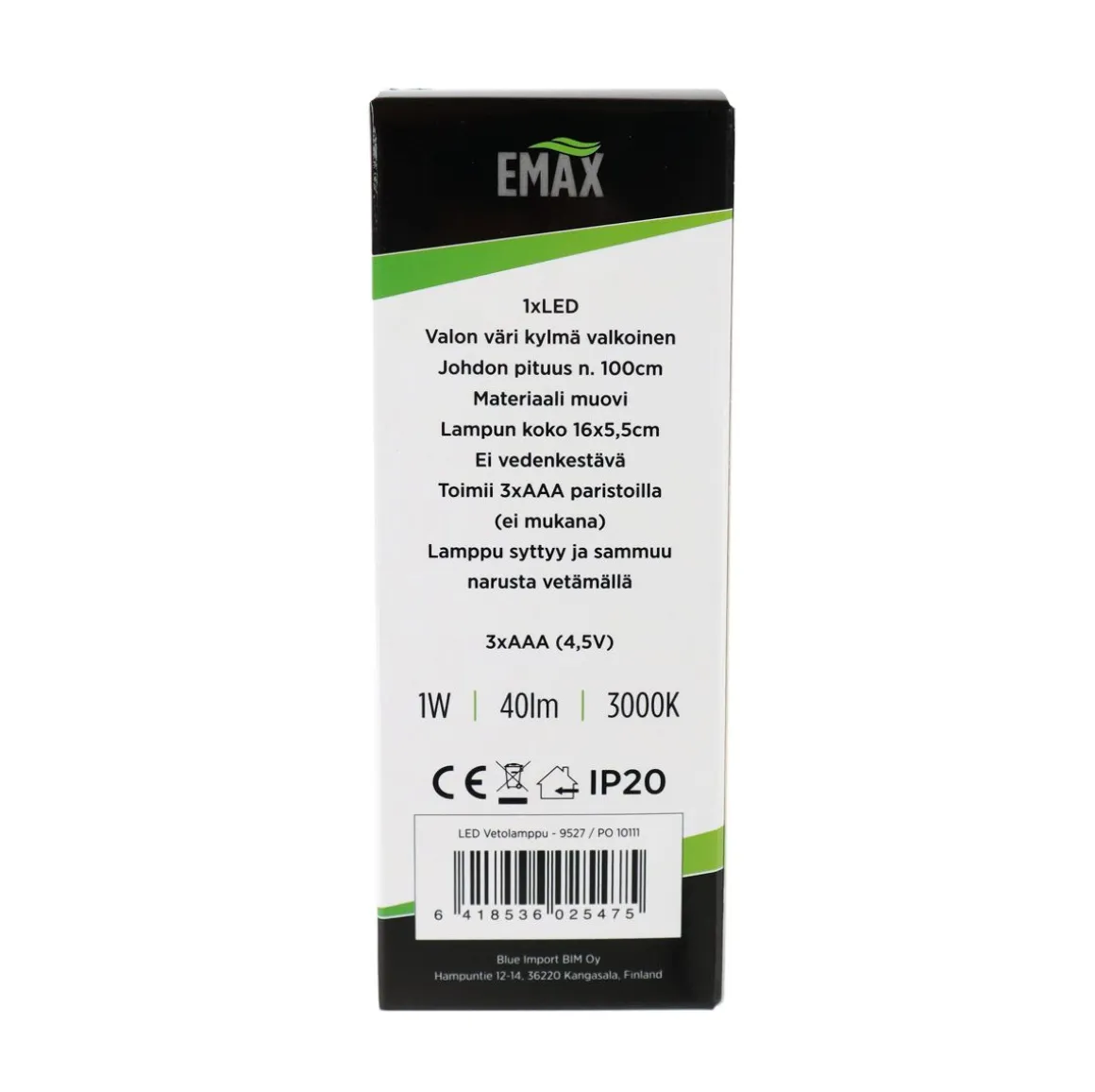 EMAX VETOLAMPPU 1W MUSTA