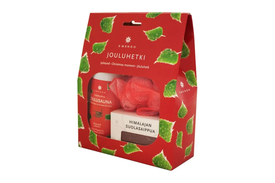 EMENDO JOULUHETKI: JOULUSAUNA 250ML, PUNAINEN PESUKUKKA JA HIMA