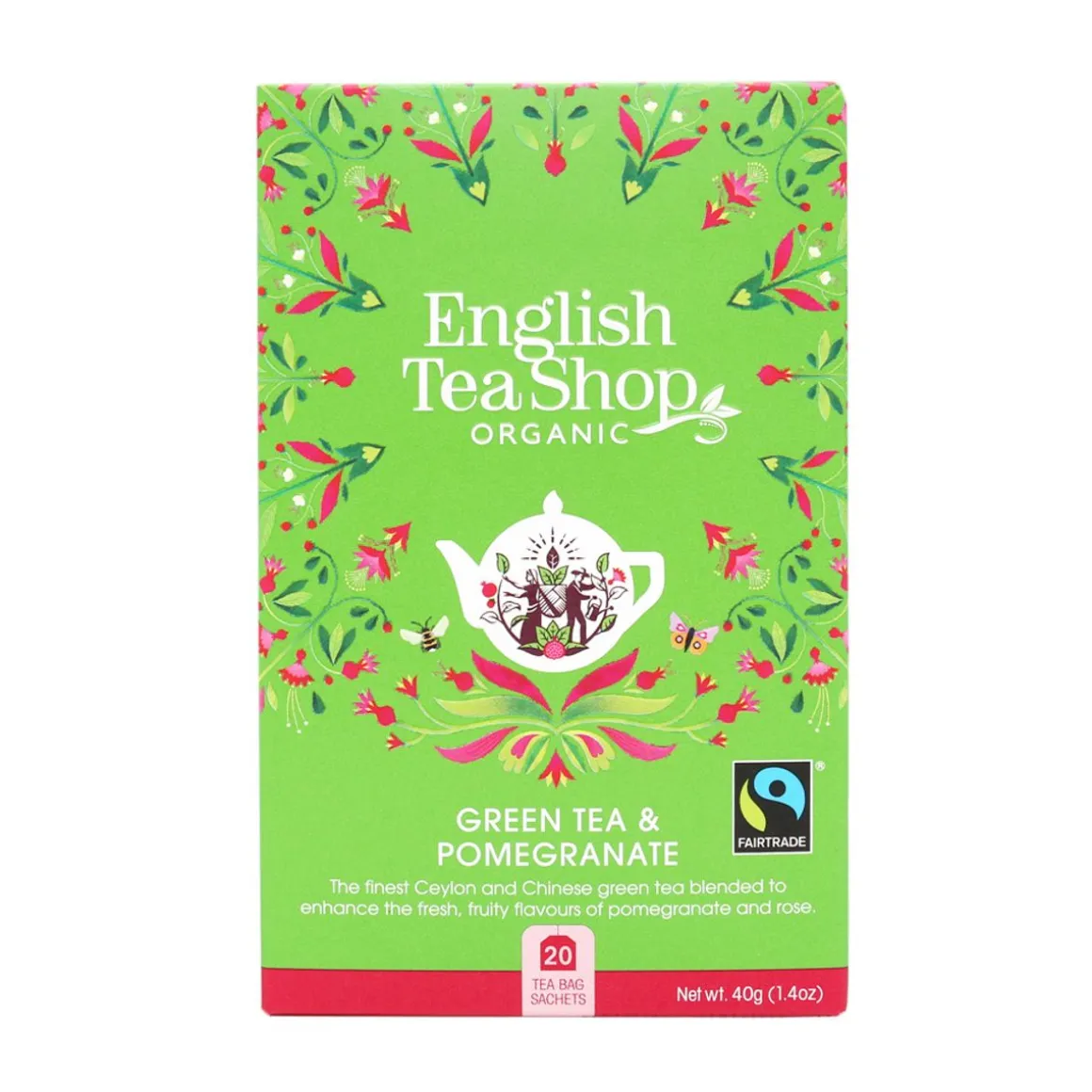 ENGLISH TEA SHOP VIHREÄ TEE GREEN TEA & POMEGRANATE 20 PSS, REI 40 G
