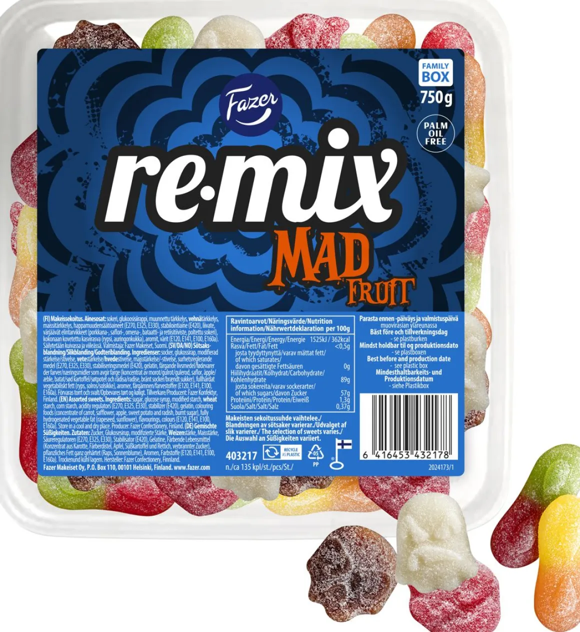 FAZER REMIX FRUIT MIX IRTOKARKKILAATIKKO 750 G