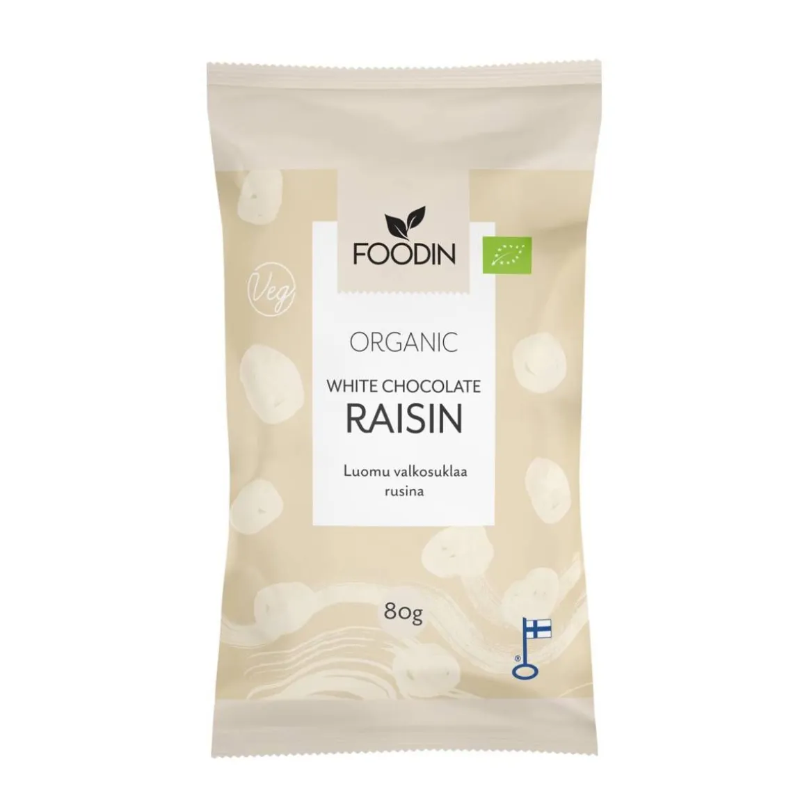 FOODIN VALKOSUKLAAKUORRUTETTU RUSINA LUOMU 80 G