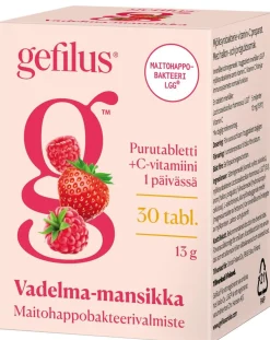GEFILUS VADELMA-MANSIKKA PURUTABLETTI 30 KPL