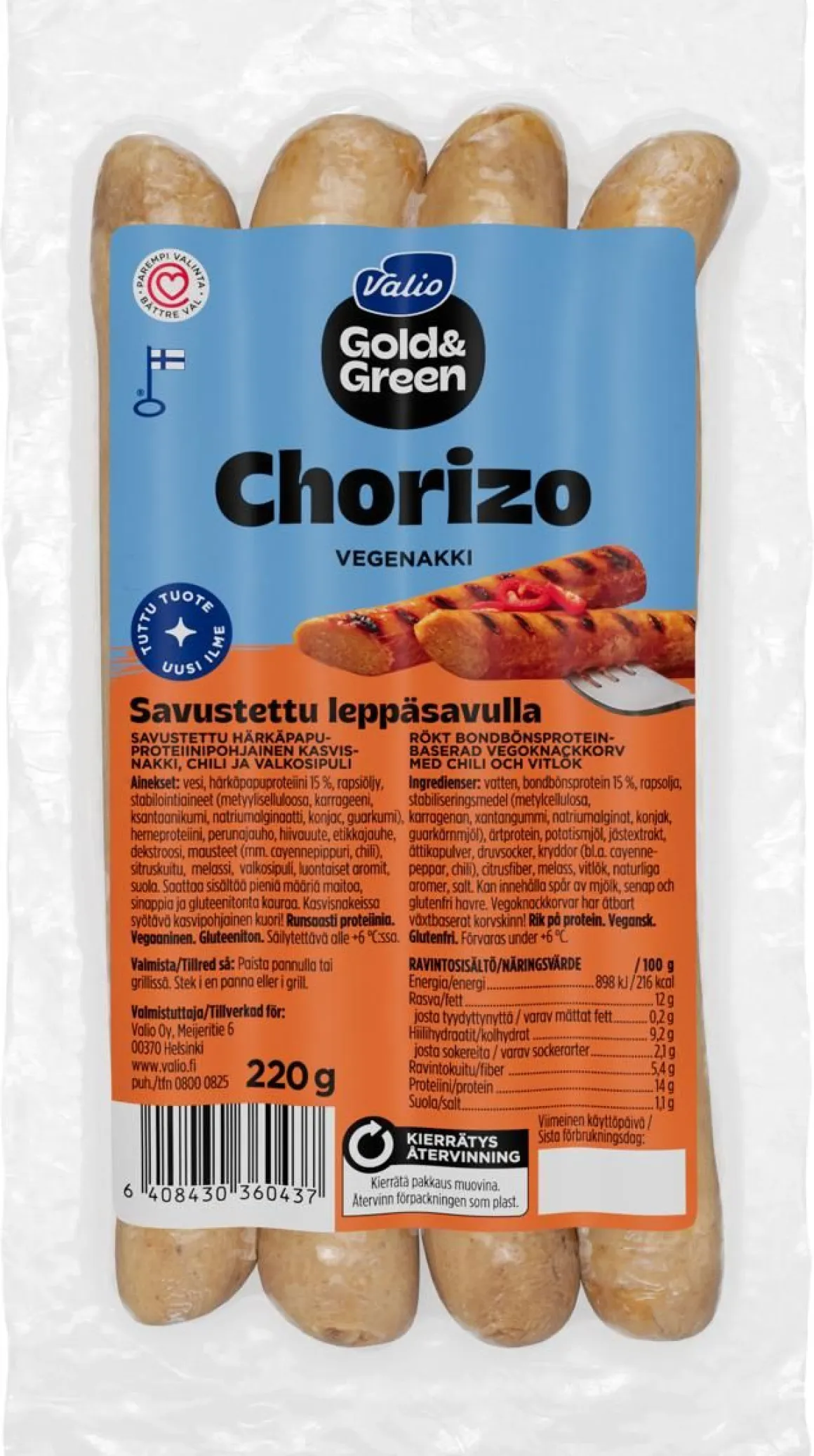 GOLD&GREEN VEGENAKKI CHORIZO 220 G