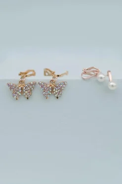 GREAT PRETENDERS BOUTIQUE BUTTERFLY CLIP ON EARRINGS, 2 SETS