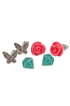 GREAT PRETENDERS BOUTIQUE ROSE STUDDED EARRINGS, 3 SETS