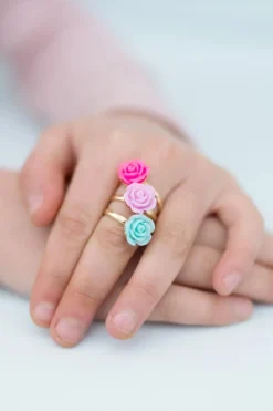 GREAT PRETENDERS BOUTIQUE ROSE RINGS & EARRING SET, 3 RINGS