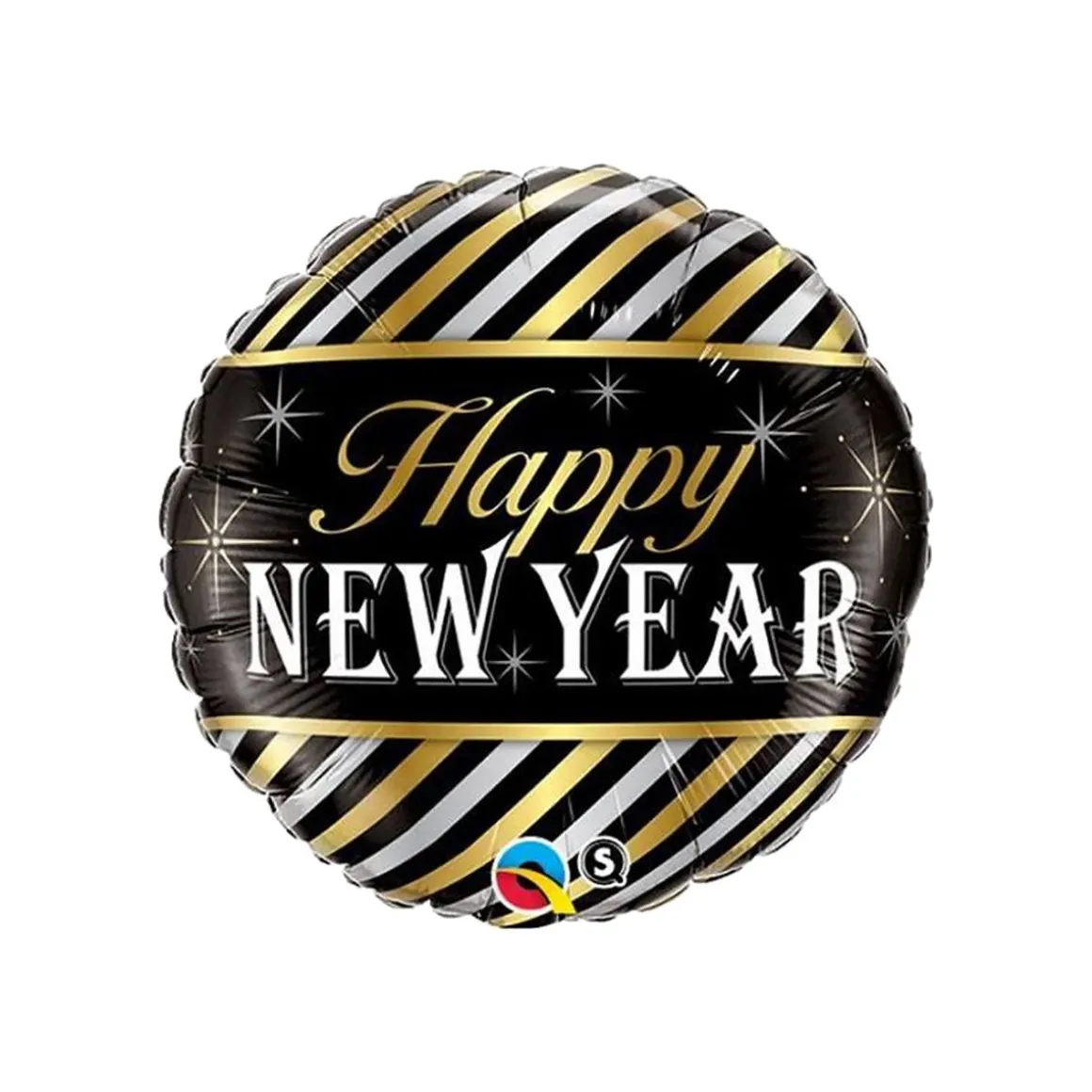 HAPPY NEW YEAR KULLAN JA HOPEANVÄRISET RAIDAT FOLIOPALLO
