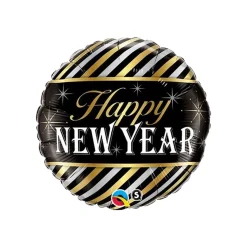 HAPPY NEW YEAR KULLAN JA HOPEANVÄRISET RAIDAT FOLIOPALLO