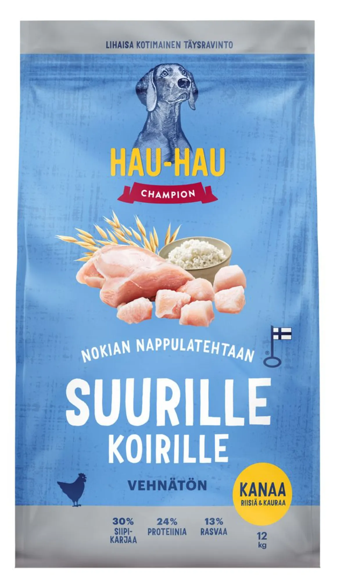 HHC TÄYSRAVINTO ADULT SUURET RODUT KANA-RIISI-KAURA VEHNÄTÖN 12 KG