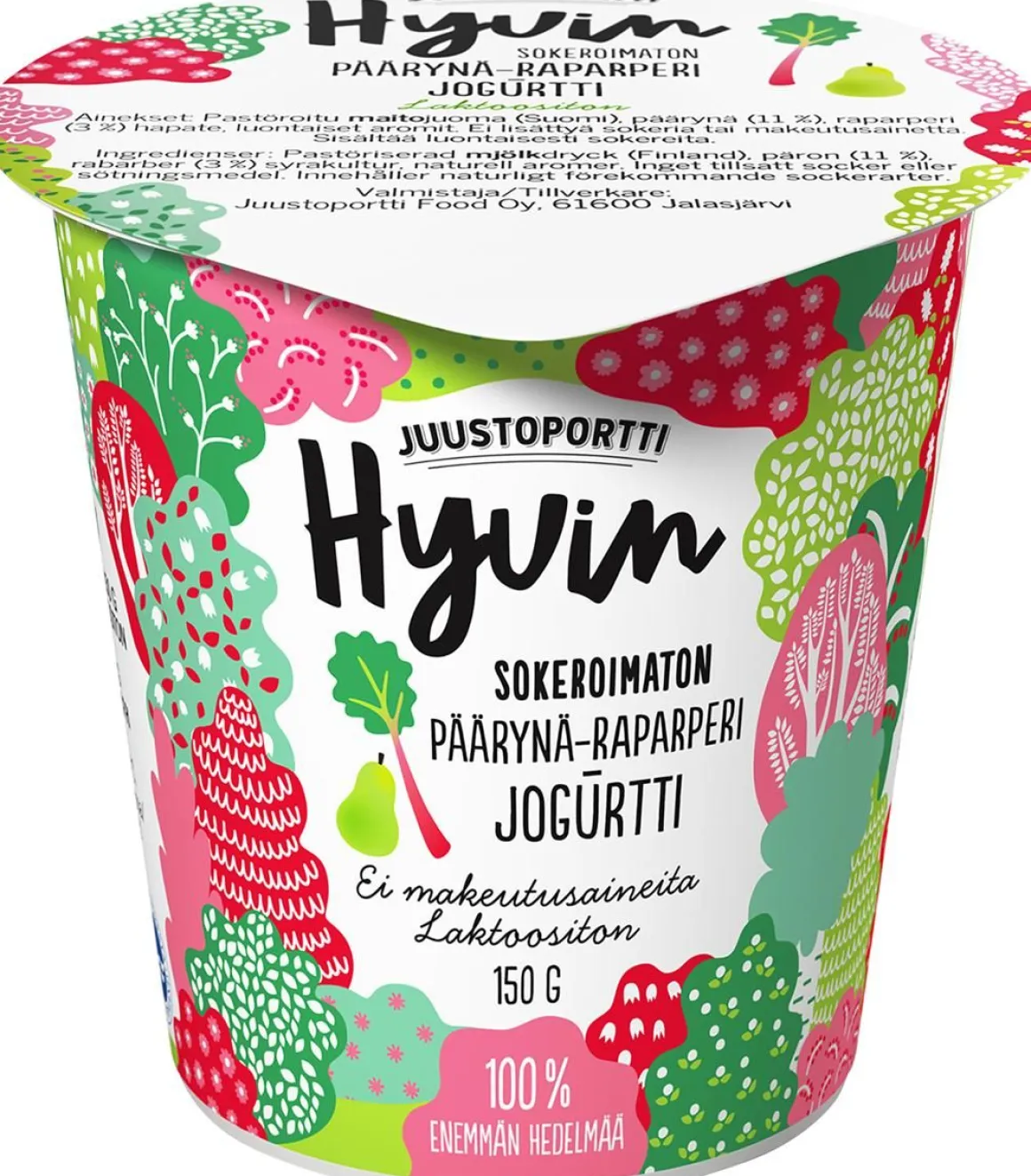 JUUSTOPORTTI HYVIN SOKEROIMATON JOGURTTI PÄÄR-RAP LAKTON 150 G