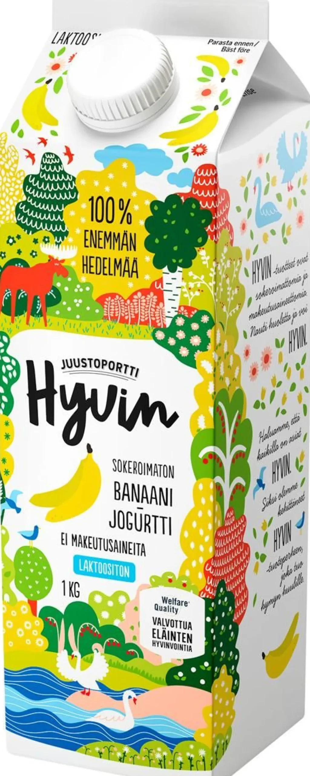 JUUSTOPORTTI HYVIN SOKEROIMATON JOGURTTI BANAANI LAKTON 1KG