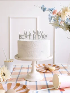 KAKKUKYNTTILÄT HAPPY BIRTHDAY HOPEANVÄRINEN 2,5 CM