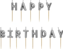 KAKKUKYNTTILÄT HAPPY BIRTHDAY HOPEANVÄRINEN 2,5 CM
