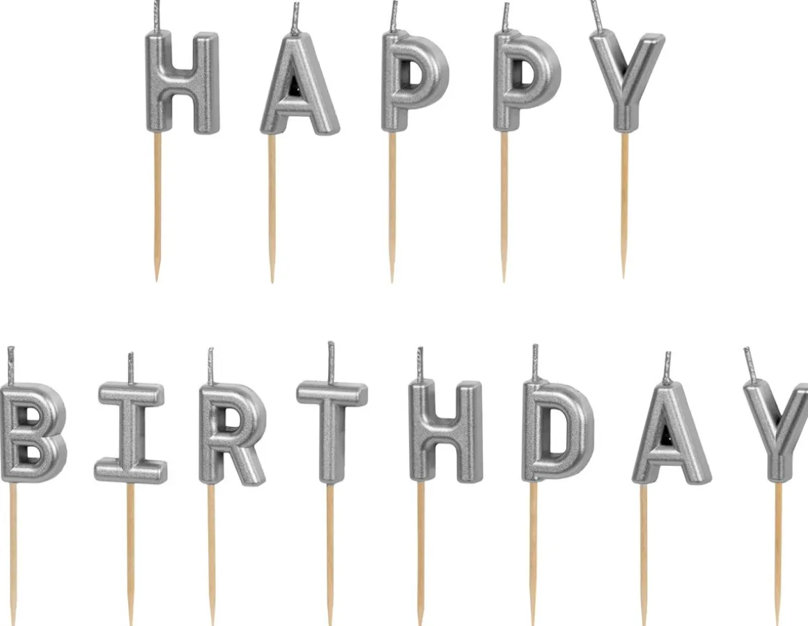 KAKKUKYNTTILÄT HAPPY BIRTHDAY HOPEANVÄRINEN 2,5 CM