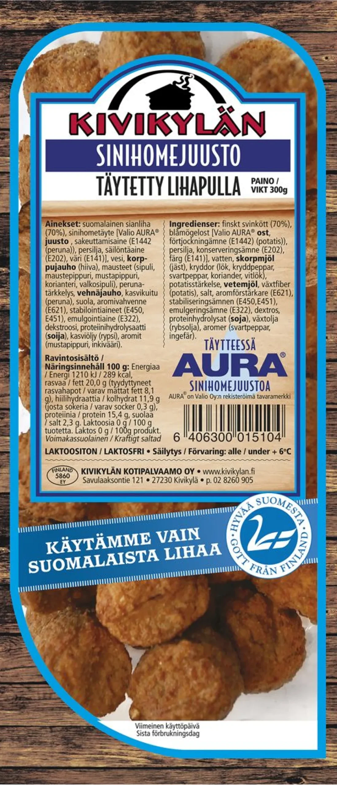 KIVIKYLÄN PALVARIN LIHAPULLA SINIHOMEJUUSTO 300 G