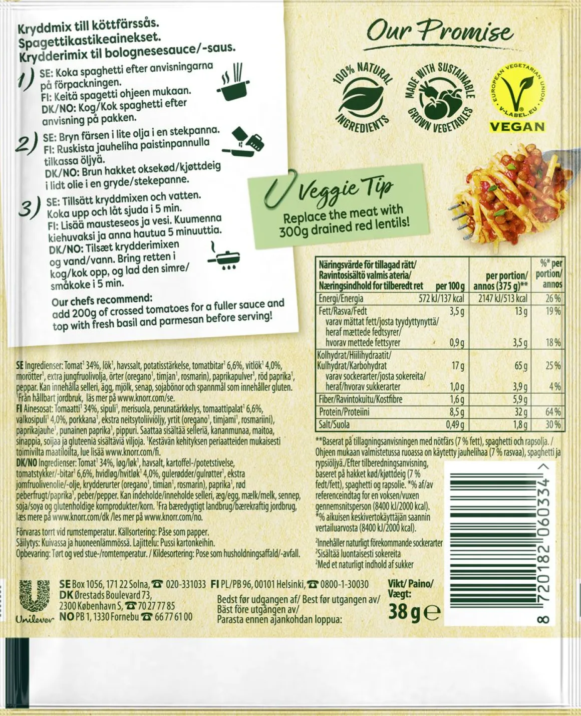 KNORR SPAGHETTI BOLOGNESE ATERIA-AINES 38 G