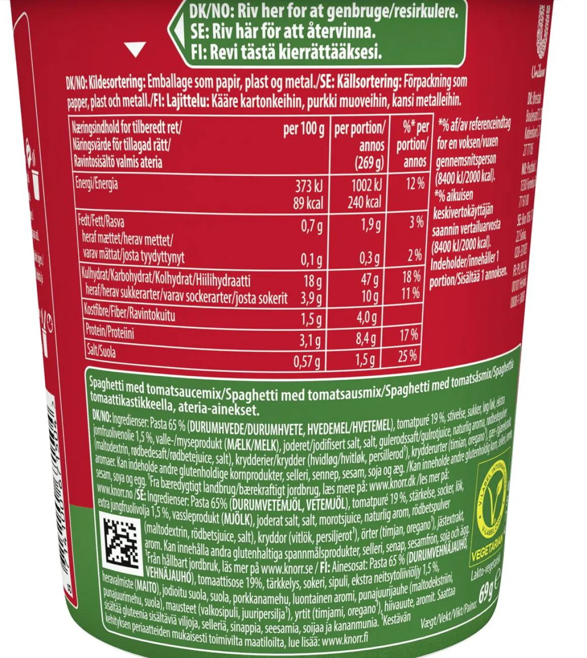 KNORR SNACK POT SPAGHETTI NAPOLI 69 G