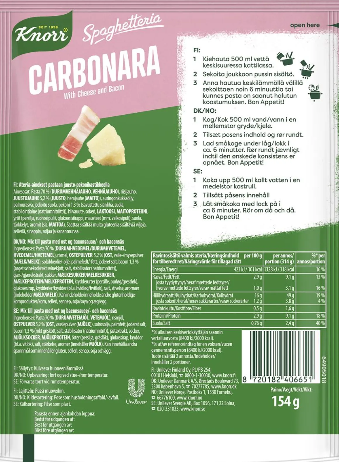 KNORR SPAGHETTERIA CARBONARA 154 G
