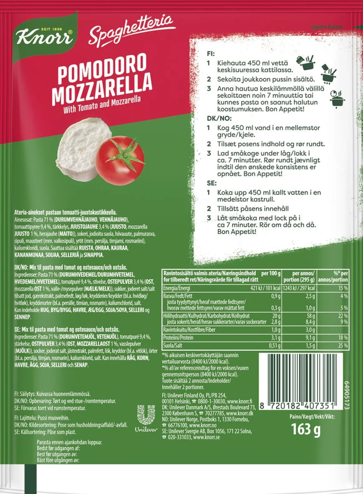 KNORR SPAGHETTERIA MOZZARELLA 163 G
