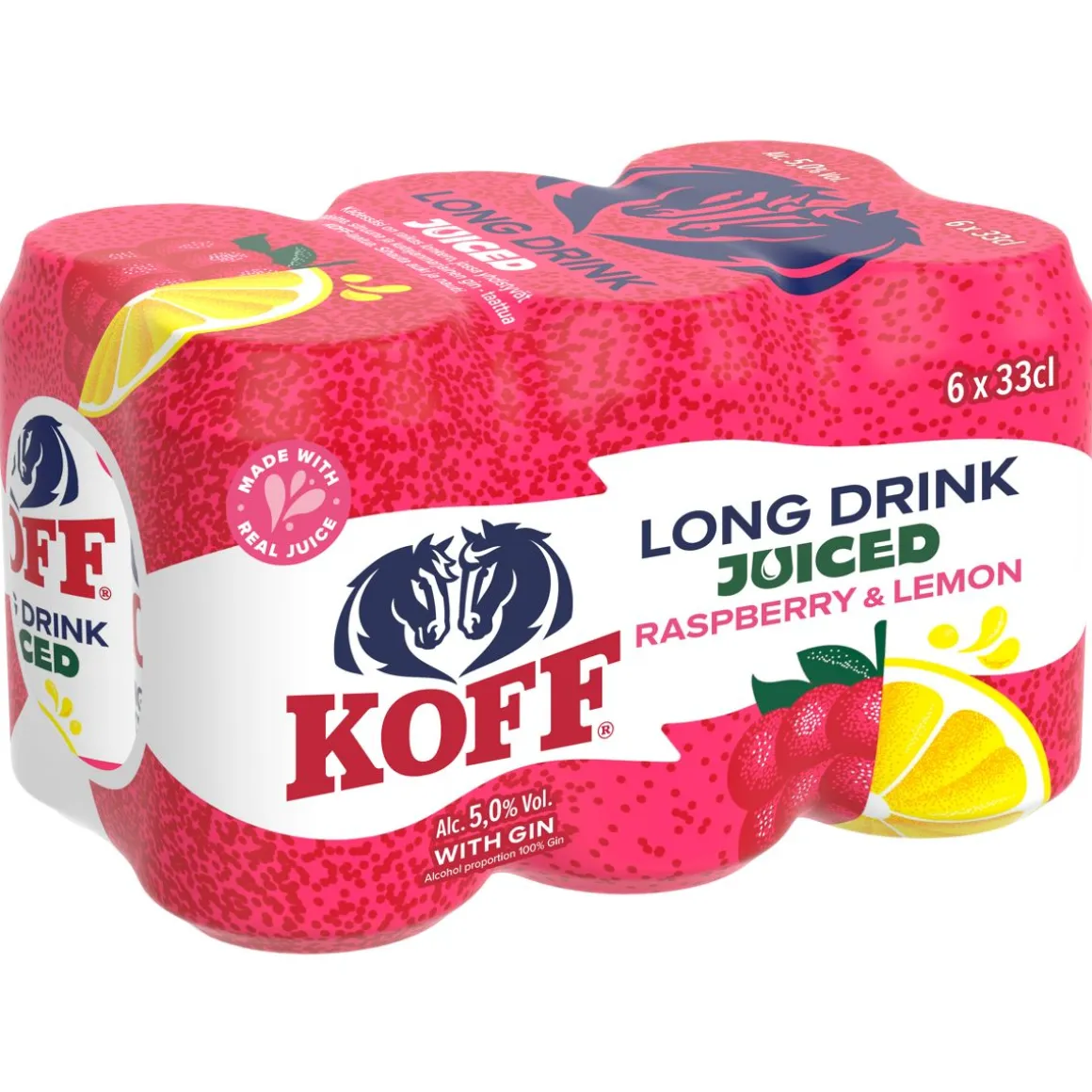 KOFF LONG DRINK 5% JUICED RASPBERRY-LEMON 0,33 TLK 6-PACK 1,9