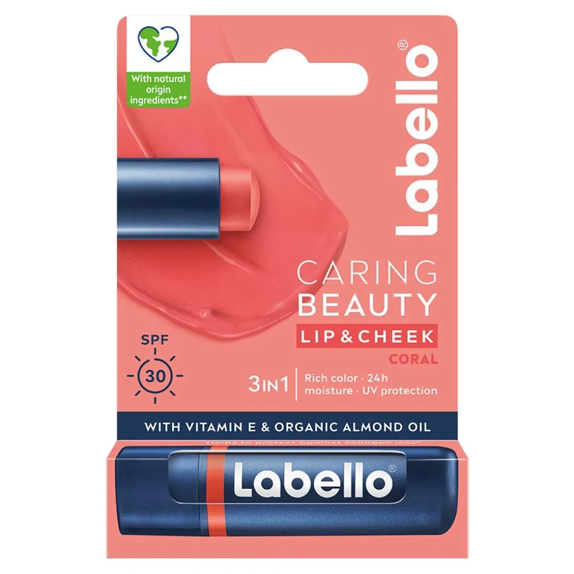 LABELLO CARING BEAUTY CORAL SÄVYTTÄVÄ VOIDE HUULILLE JA POSKILL