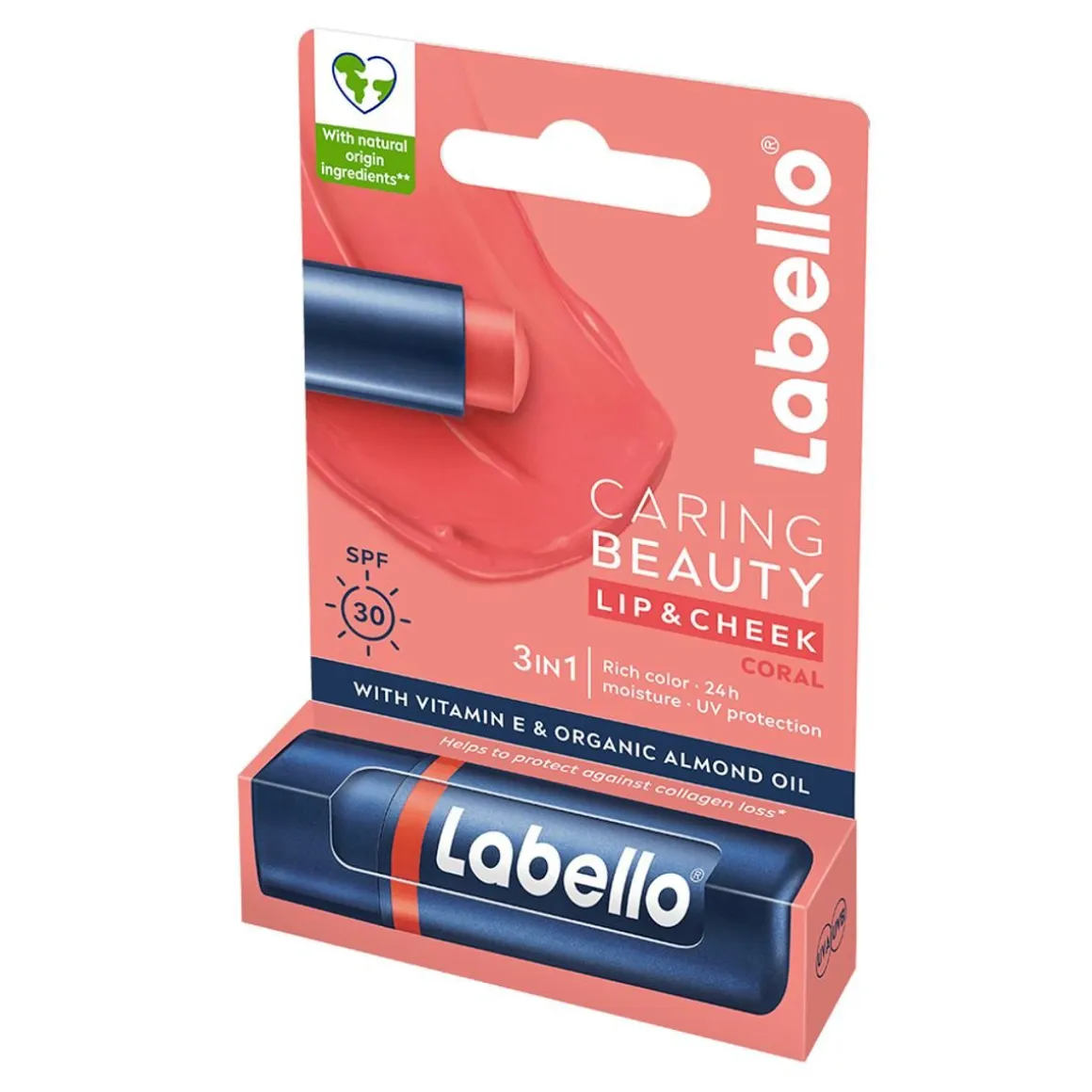 LABELLO CARING BEAUTY CORAL SÄVYTTÄVÄ VOIDE HUULILLE JA POSKILL
