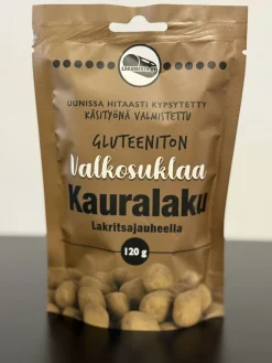 LAKUMESTA GLUTEENITON VALKOSUKLAA KAURALAKU LAKRITSAJAUHEELLA 120 G