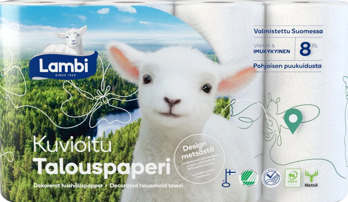 LAMBI TALOUSPYYHE KUVIOITU 8RL 8 KPL