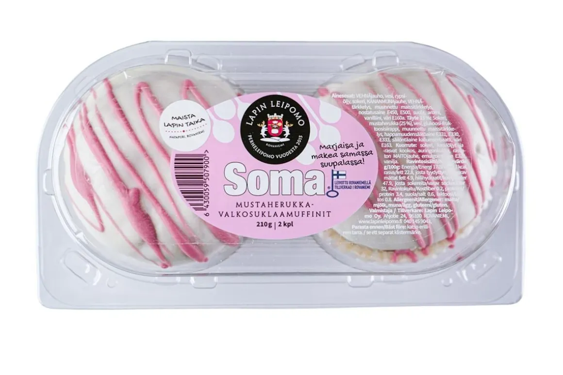 LAPIN LEIPOMO SOMA MUFFINIT MUSTAHERUKKA-VALKOSUKLAA 2KPL 210 G