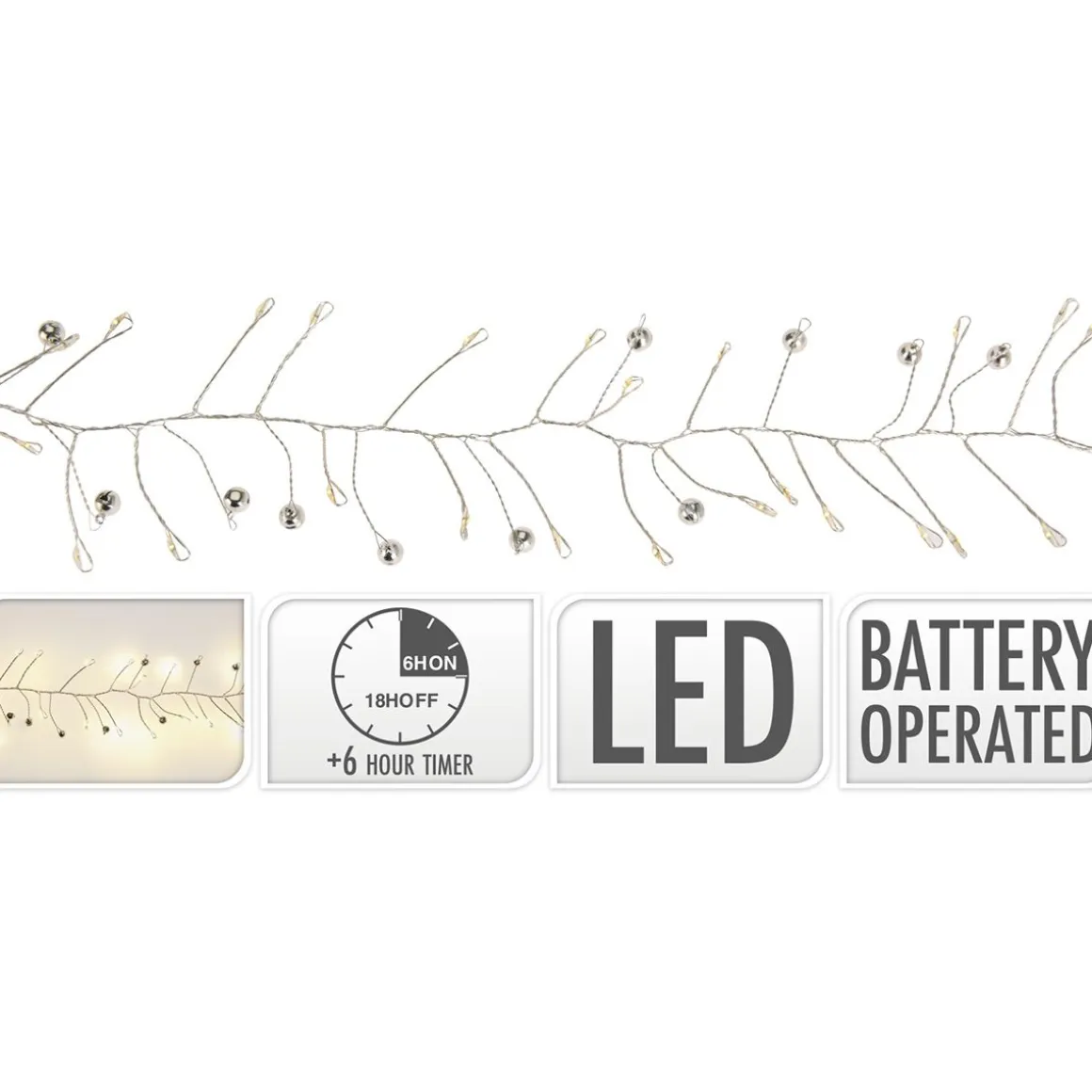 LED 100 PARISTO RYPÄSVALOLANKA AJASTIMELLA, LÄMMIN VALKOINEN, S