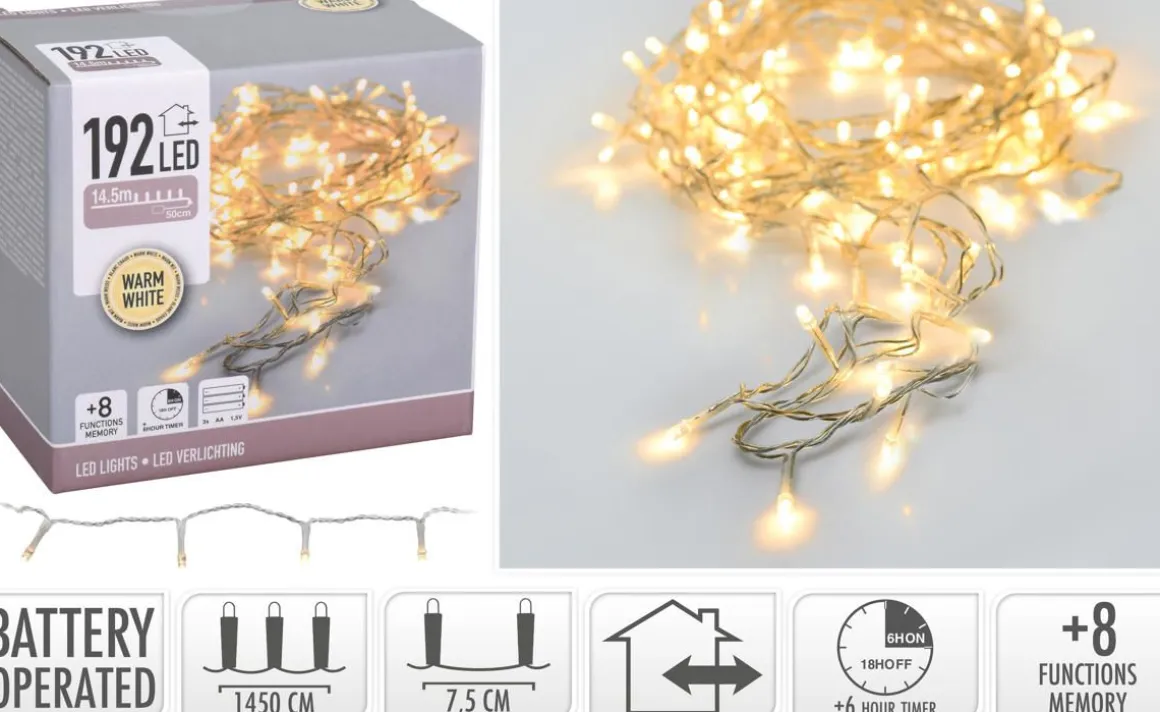LED 192 VALOSARJA LÄMMIN VALKOINEN, TOIMII PARISTOILLA, ULKO