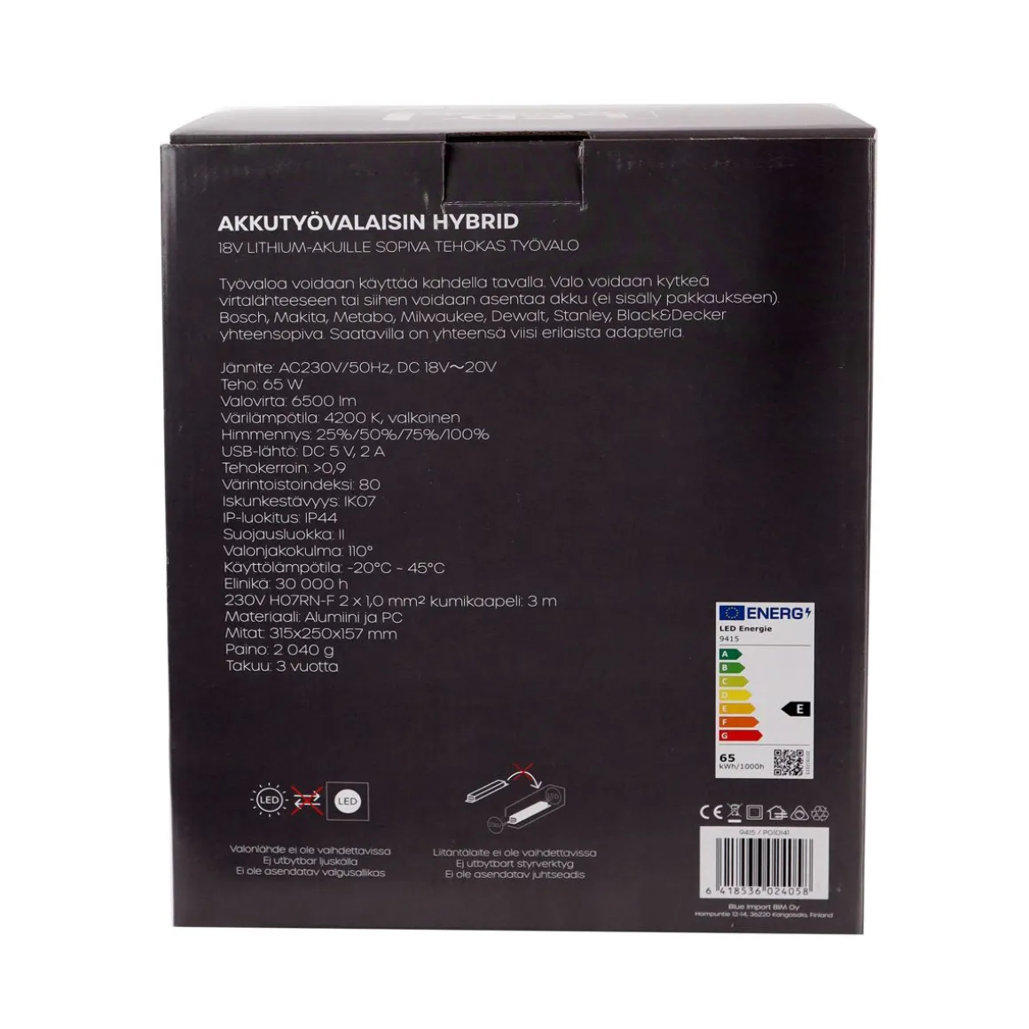 LED ENERGIE AKKUTYÖVALAISIN HYBRID 65W 4200K IP44 6500LM
