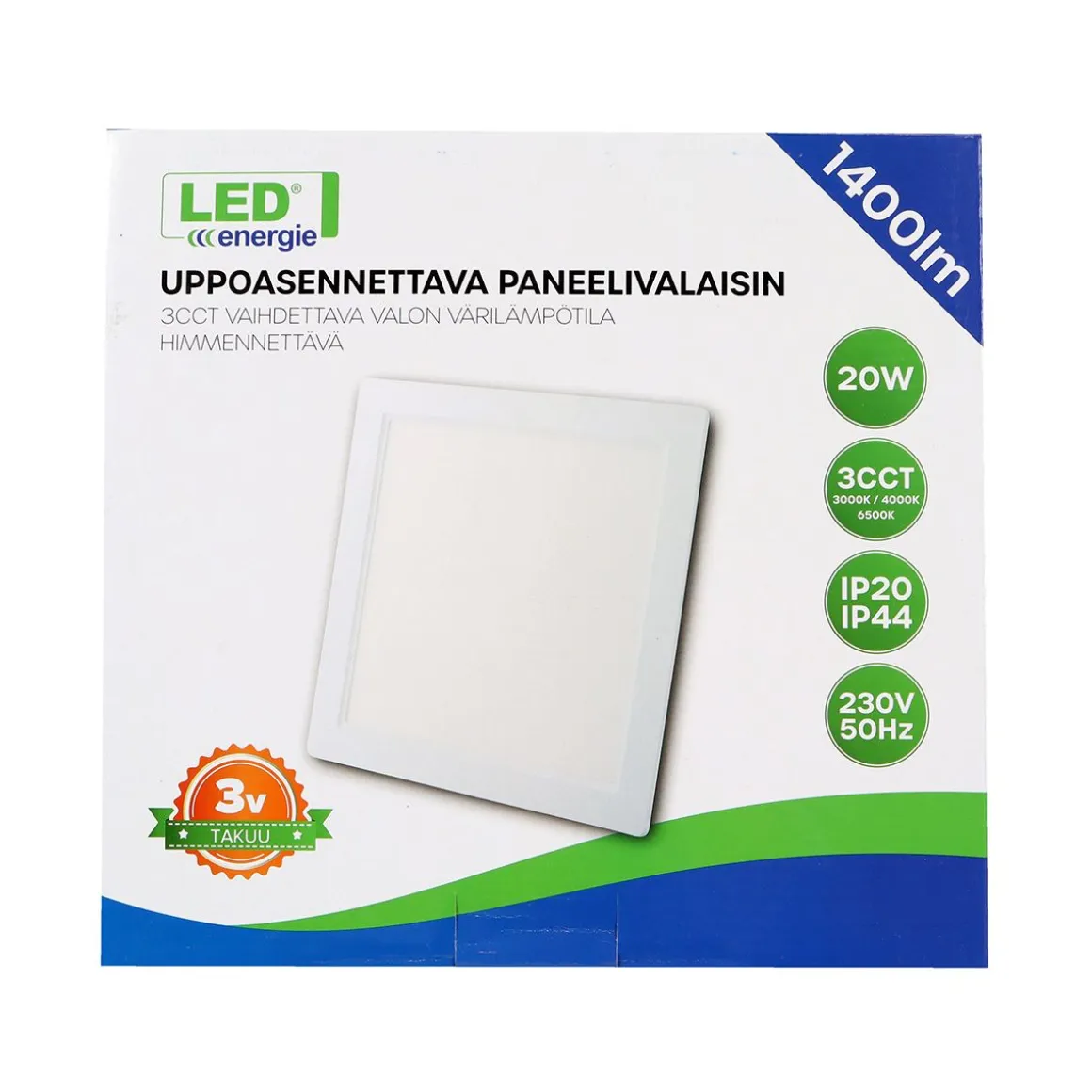 LED ENERGIE PANEELIVALAISIN LED 20W, 1400LM, UPPO, 3CCT+HIMMENN