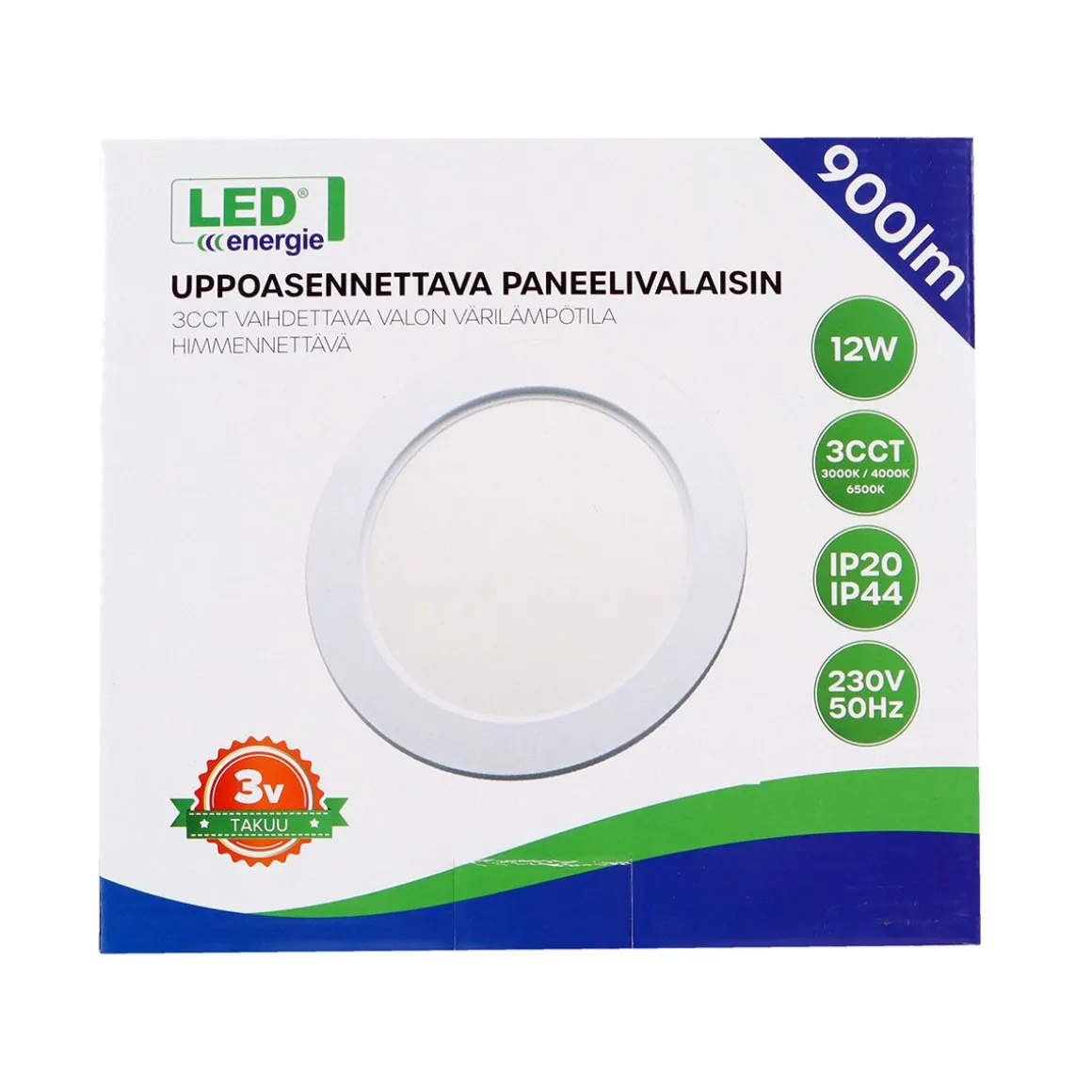 LED ENERGIE PANEELIVALAISIN LED 12W, 900LM, UPPO, 3CCT+HIMMENNE