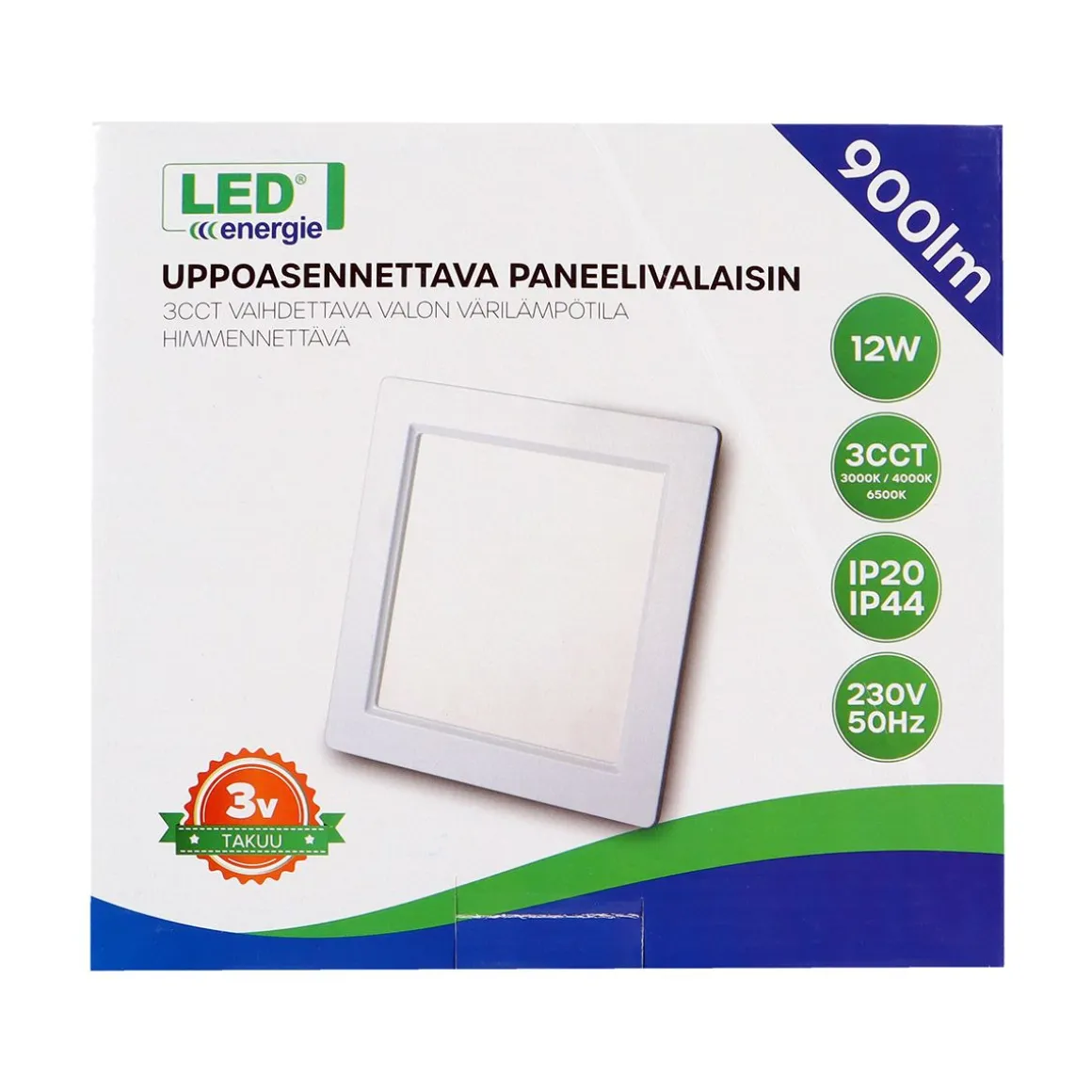 LED ENERGIE PANEELIVALAISIN LED 12W, 900LM, UPPO, 3CCT+HIMMENNE