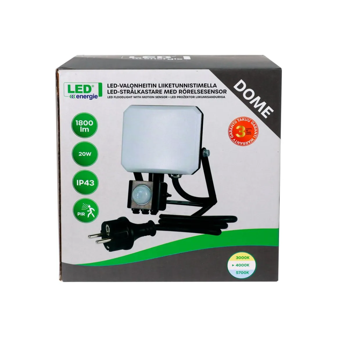 LED ENERGIE VALONHEITIN DOME 20W 1800LM 4000K IP43 PIR
