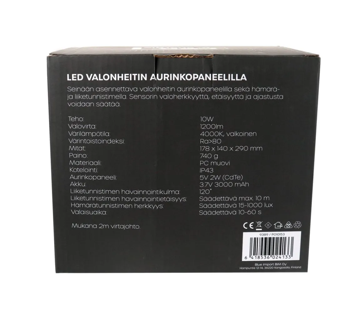 LED ENERGIE VALONHEITIN SOLAR 10W 1200LM 4000K IP43 CDTE-PANEEL