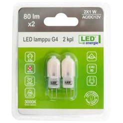 LED ENERGIE LAMPPU G4 12V 1,2W 90LM 3000K 2 KPL