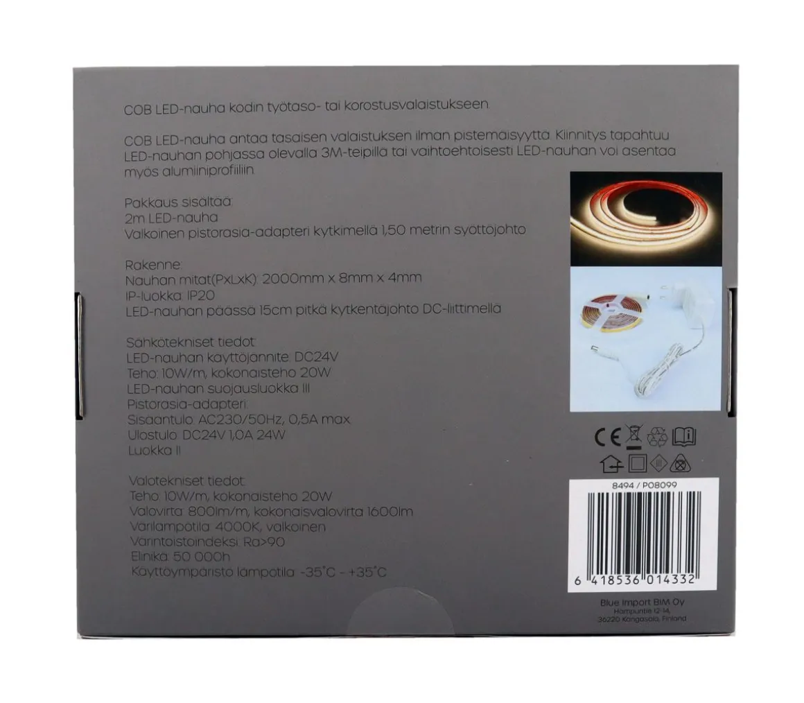 LED ENERGIE LED-NAUHA COB IP20 10W/M 800LM/M 4000K ADAPTERILLA