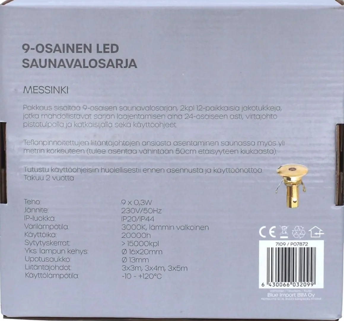 LED ENERGIE LED SAUNAVALOSARJA 9-OSAINEN, MESSINKI (TEFLON)