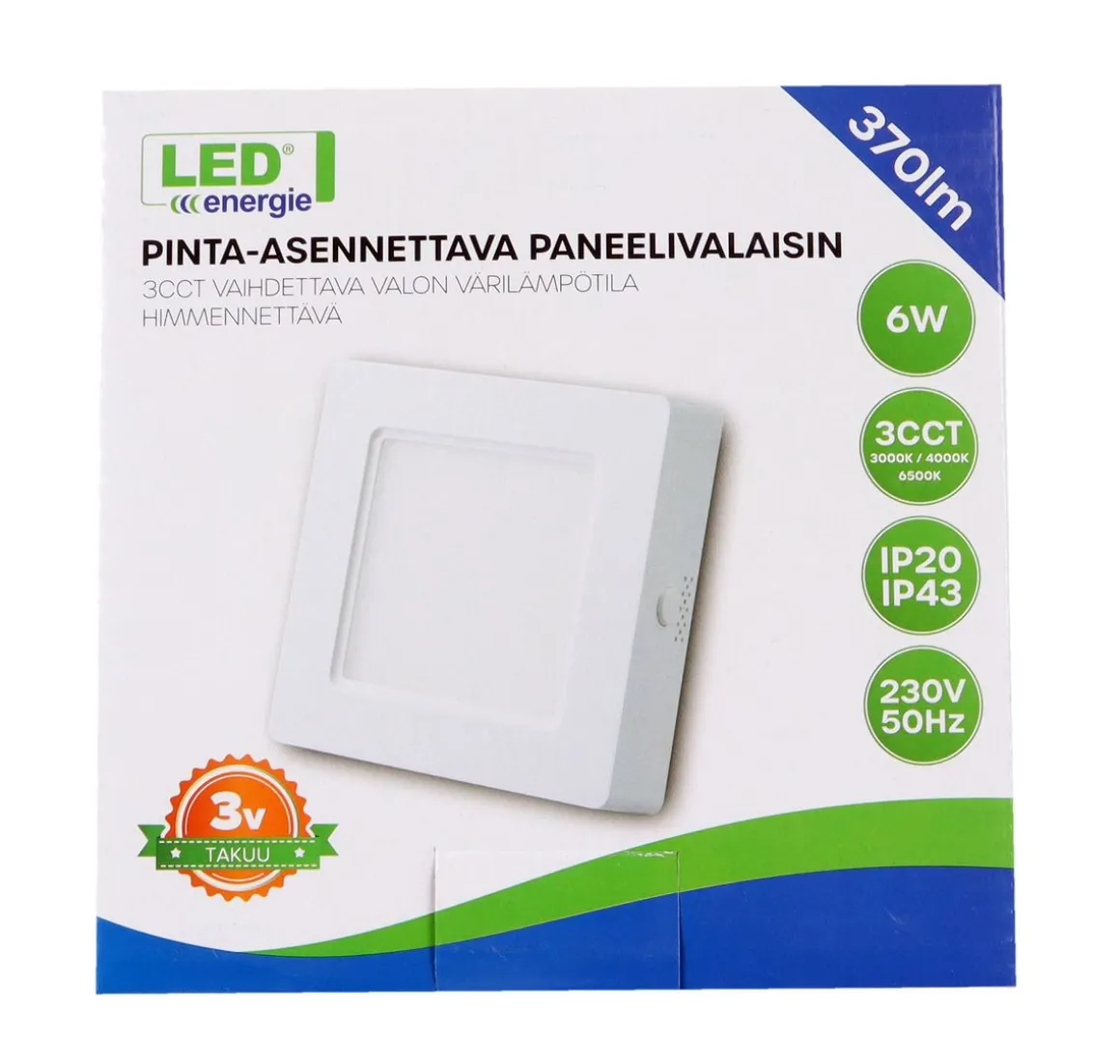 LED ENERGIE PANEELIVALAISIN LED 6W, 370LM, PINTA, 3CCT+HIMMENNE