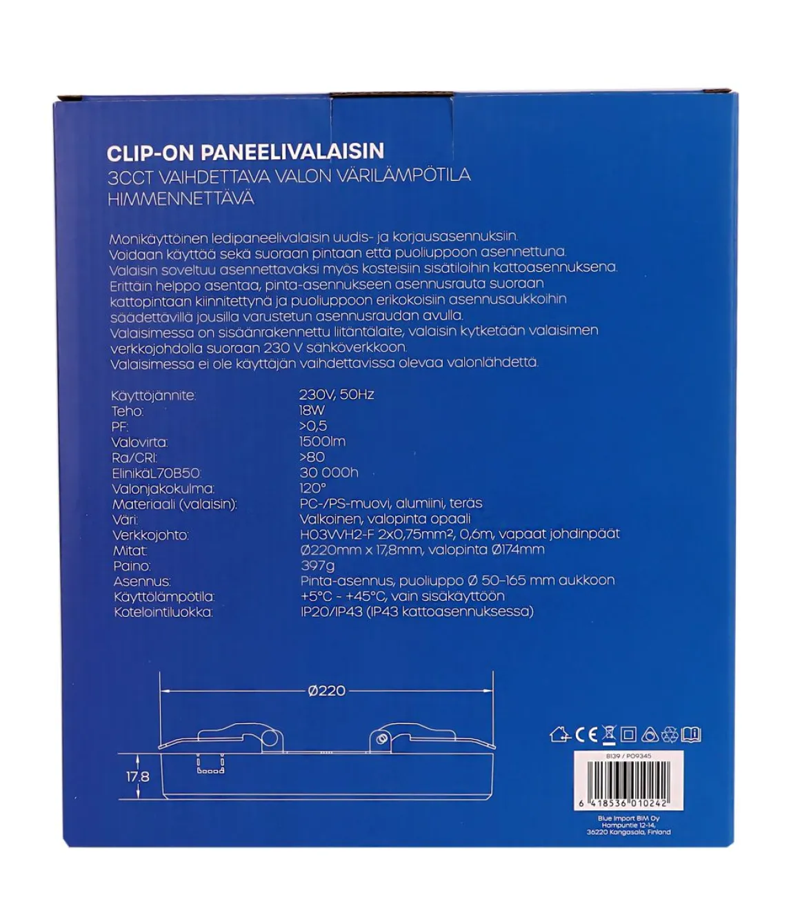LED ENERGIE PANEELIVALAISIN CLIP-ON 3CCT DIM 12W, 900LM, 3000-4
